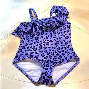 Purple Leopard Print One-Shoulder Swimsuit by Kami size 5
